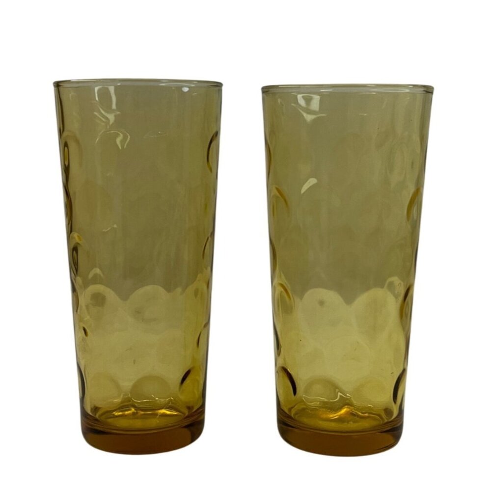 2 Hazel Atlas Glass Amber Eldorado Tall Tumblers Glasses 6 1/2"